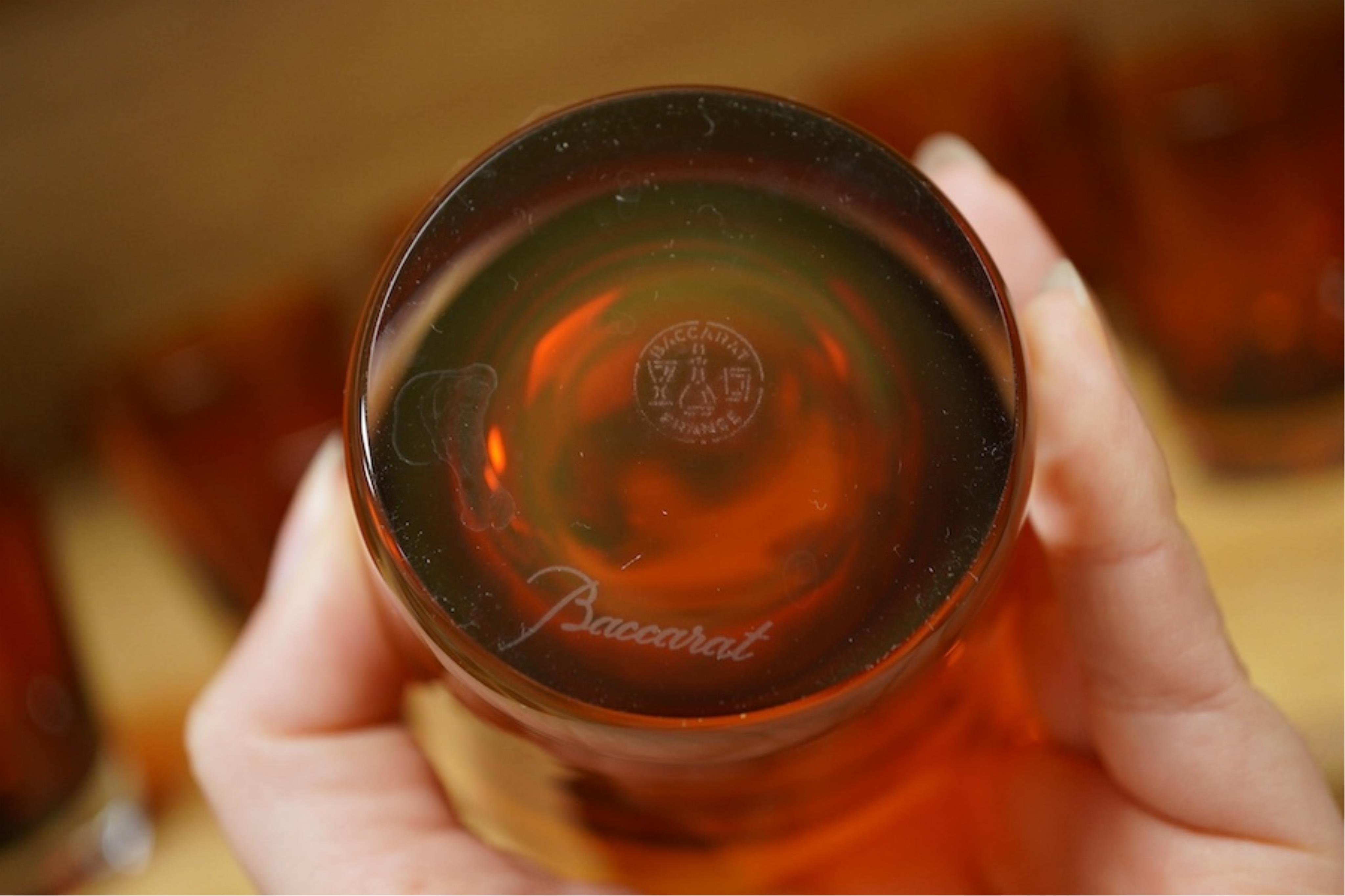 A set of twelve Baccarat Mosaique amber glass tumblers, 10cm. Condition - good